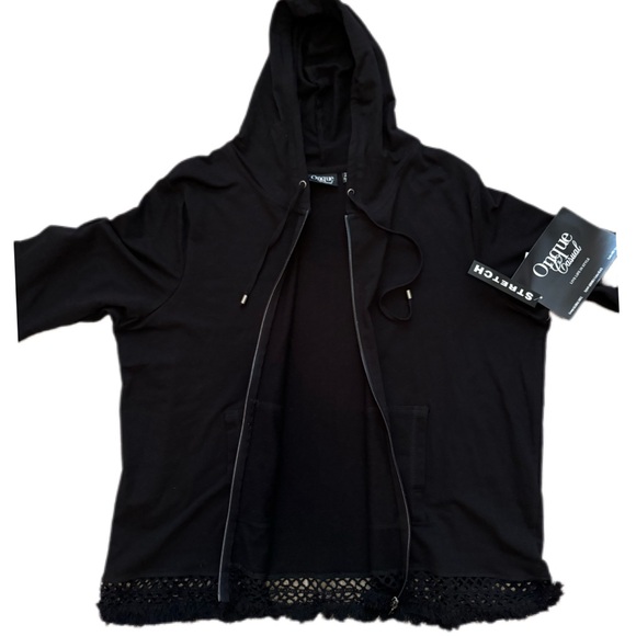 NEW Onque Casuals zip up sweatshirt plus size hood 2X Black fringe oversized NWT - Picture 7 of 11